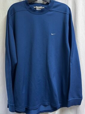 Vintage Nike Shirt XL Blue Long Sleeve Crewneck Lightweight Swoosh Athletic Y2K